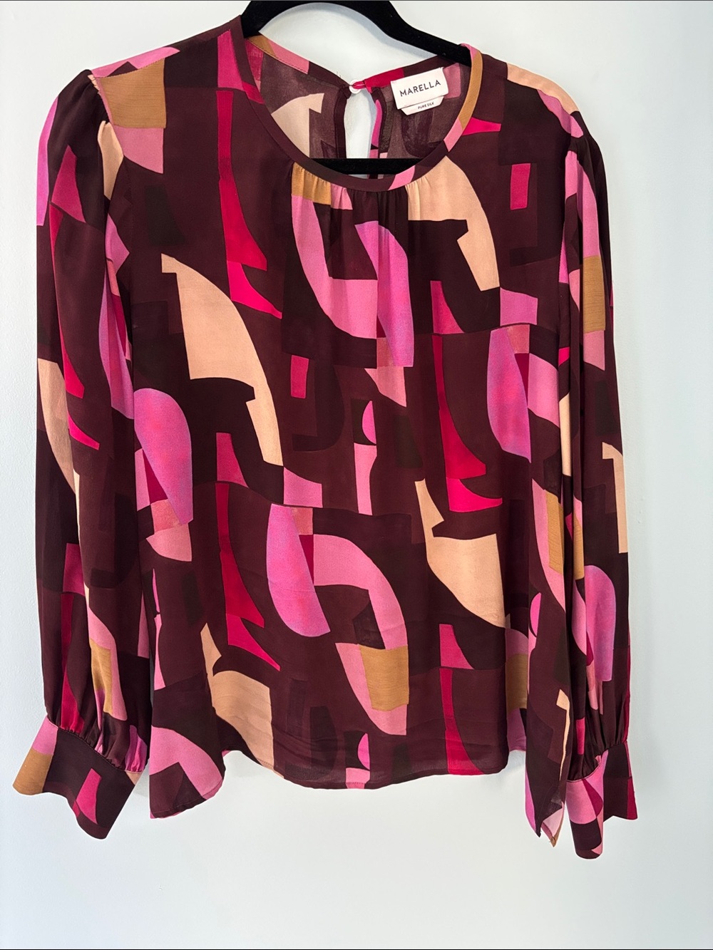 MARELLA Geometric Print Long-Sleeve Blouse - Pink, Burgundy, Gold